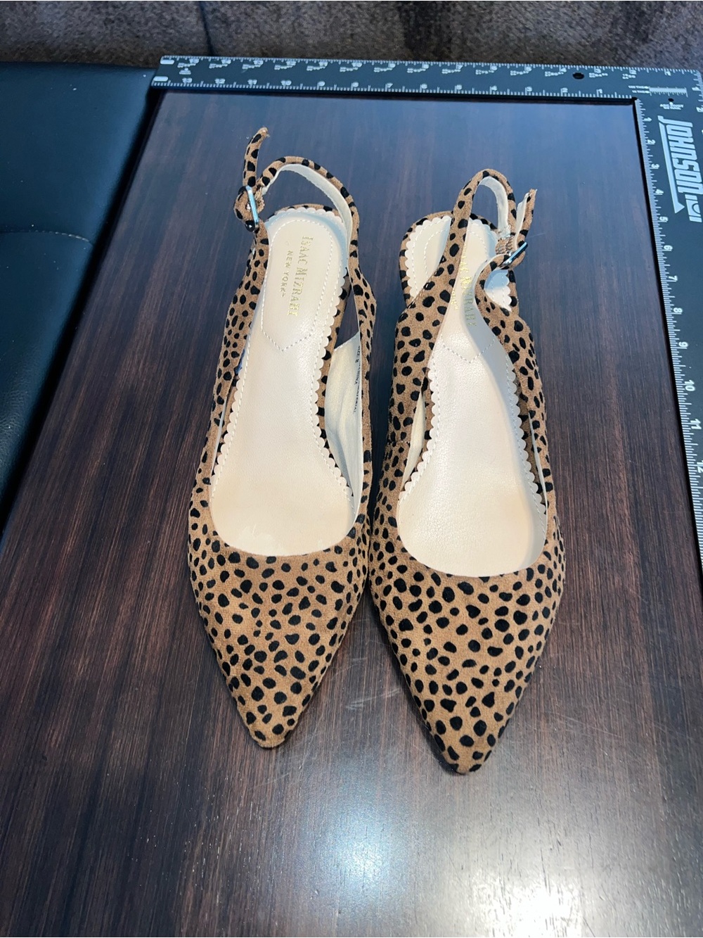 Isaac Mizrahi Leopard Print Pointed Slingback Flats - Tan/Black kitten heels